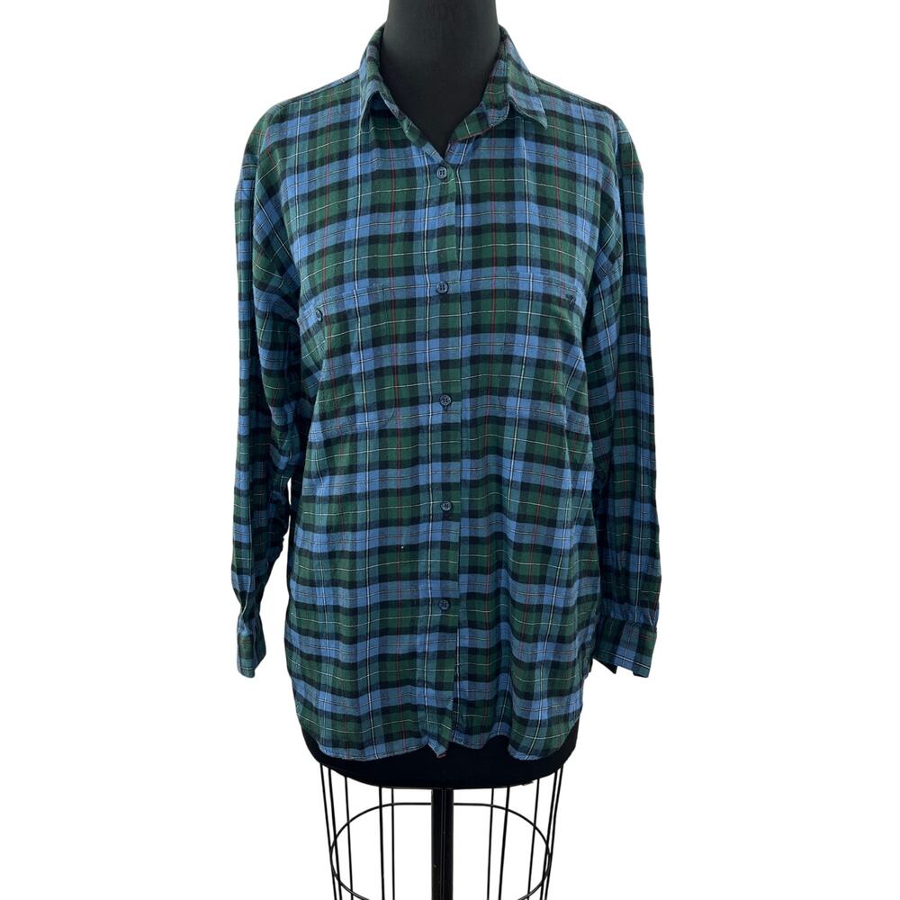 Vintage ABERCROMBIE & FITCH Blue Green Plaid Long Sleeve Button Up Shirt M USA